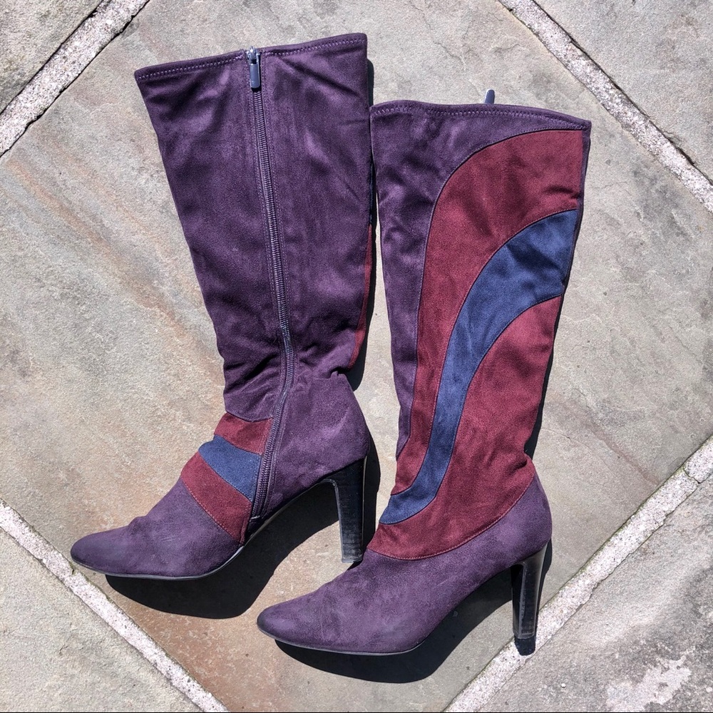 Purple Knee High Heeled Boots Size 8